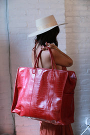 MOMO Red Crocodile Embossed Miami Mega Weekender - sustainably made MOMO NEW YORK sustainable clothing, offer slow fashion