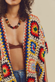 NONI HAND CROCHET PONCHO KIMONO JACKET - sustainably made MOMO NEW YORK sustainable clothing, crochet slow fashion