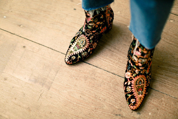 PAISLEY PATTERN VELVET BOOTS - sustainably made MOMO NEW YORK sustainable clothing, boots slow fashion