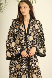 PAN FLOWER EMBROIDERED CHIFFON SILK KIMONO - sustainably made MOMO NEW YORK sustainable clothing, kimono slow fashion