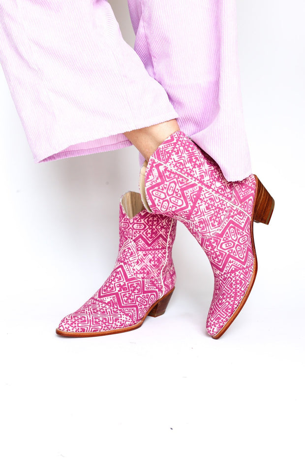 PINK BATIK BOOTS NATASHA - sustainably made MOMO NEW YORK sustainable clothing, boots slow fashion