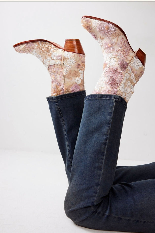 SELINA SEQUIN EMBROIDERED WESTERN BOOTS X FREE PEOPLE - sustainably made MOMO NEW YORK sustainable clothing, boots slow fashion