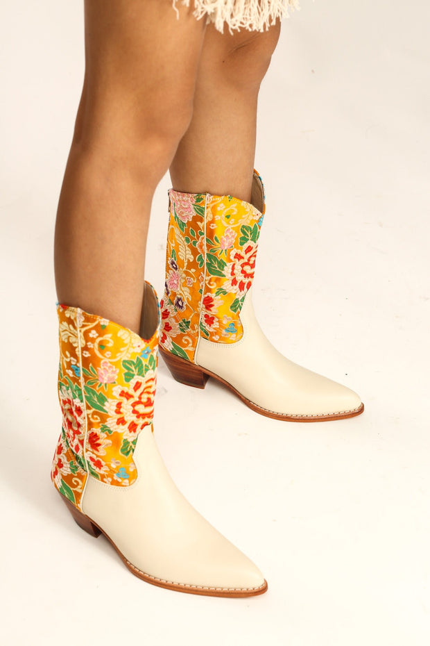 SELINA WESTERN BOOTS CHINESE SILK - sustainably made MOMO NEW YORK sustainable clothing, fall22 slow fashion