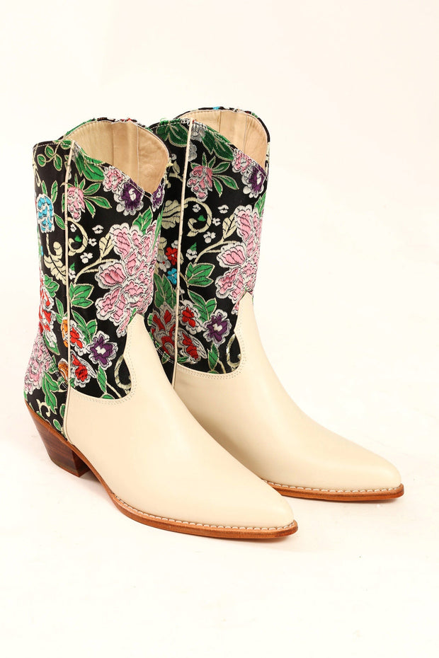 SELINA WESTERN BOOTS CHINESE SILK - sustainably made MOMO NEW YORK sustainable clothing, fall22 slow fashion