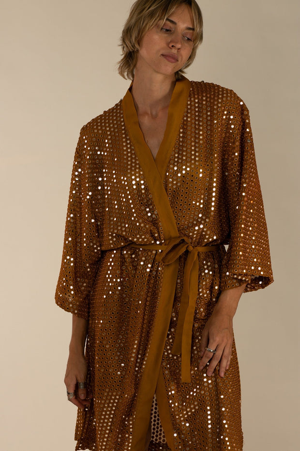 SEQUIN EMBELLISHED NOVELTY KIMONO NOVA - sustainably made MOMO NEW YORK sustainable clothing, Kimono slow fashion