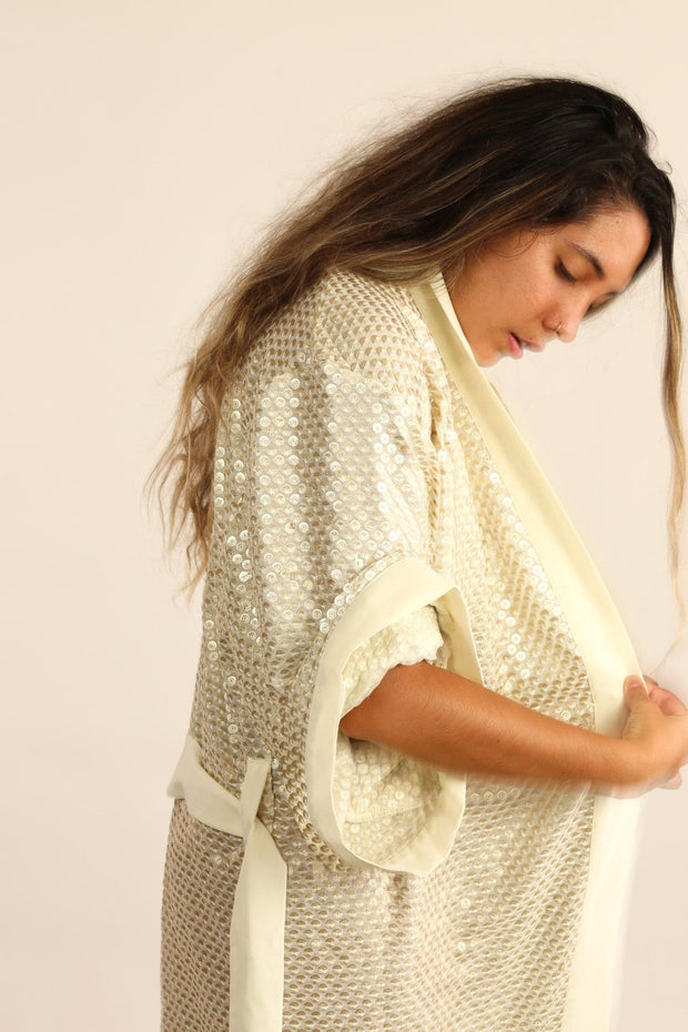 SEQUIN EMBROIDERED CAPSULE KIMONO IMMA - sustainably made MOMO NEW YORK sustainable clothing, Kimono slow fashion