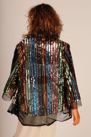 SEQUIN EMBROIDERED CHIFFON SILK SHORT KIMONO - sustainably made MOMO NEW YORK sustainable clothing, Jacket slow fashion