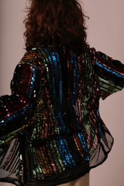 SEQUIN EMBROIDERED CHIFFON SILK SHORT KIMONO - sustainably made MOMO NEW YORK sustainable clothing, Jacket slow fashion