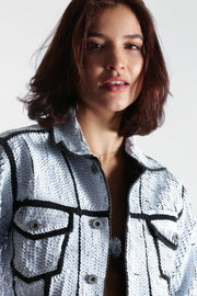 SEQUIN EMBROIDERED DENIM JACKET DEMI - sustainably made MOMO NEW YORK sustainable clothing, Jacket slow fashion