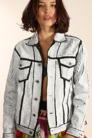 SEQUIN EMBROIDERED DENIM JACKET DEMI - sustainably made MOMO NEW YORK sustainable clothing, Jacket slow fashion