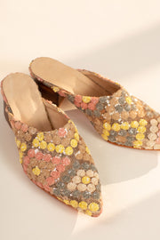 SEQUIN EMBROIDERED HEELED MULES ARITZIA - sustainably made MOMO NEW YORK sustainable clothing, mules slow fashion