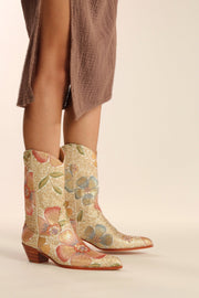 SEQUIN EMBROIDERED WESTERN BOOTS SILK GABRIELA - sustainably made MOMO NEW YORK sustainable clothing, boots slow fashion