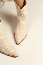 SHORT CREME LACE EMBROIDERED BOOTS NADY - sustainably made MOMO NEW YORK sustainable clothing, boots slow fashion