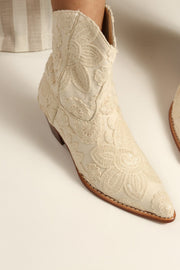 SHORT CREME LACE EMBROIDERED BOOTS NADY - sustainably made MOMO NEW YORK sustainable clothing, boots slow fashion