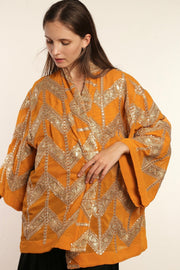 SHORT YELLOW GOLDEN KIMONO GRETA - sustainably made MOMO NEW YORK sustainable clothing, kimono slow fashion