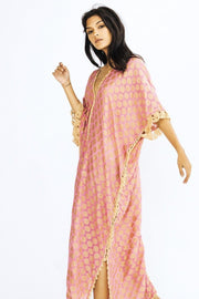 SILK CROCHET KAFTAN DRESS CAMELLA - sustainably made MOMO NEW YORK sustainable clothing, crochet slow fashion