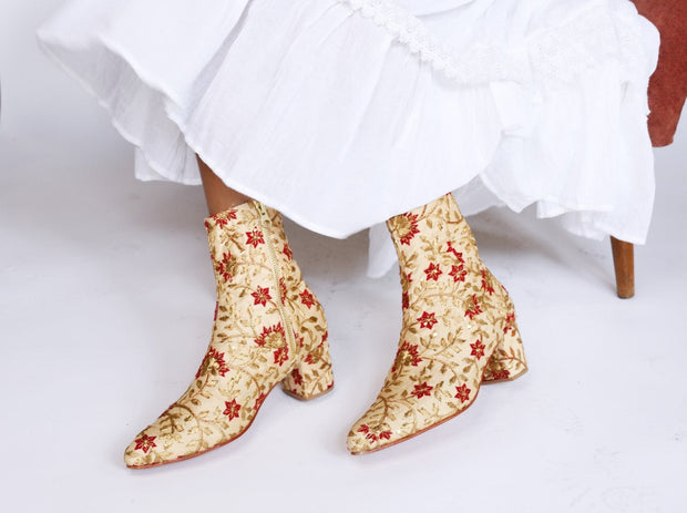 Silk Embroidered Boots Kate - sustainably made MOMO NEW YORK sustainable clothing, boots slow fashion