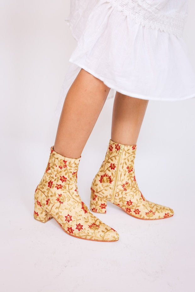 Silk Embroidered Boots Kate - sustainably made MOMO NEW YORK sustainable clothing, boots slow fashion