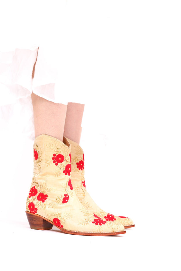 SILK EMBROIDERED BOOTS TENILLE - sustainably made MOMO NEW YORK sustainable clothing, boots slow fashion