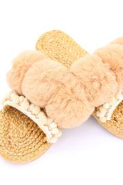 SONNY PLUSH POM POM SANDALS - sustainably made MOMO NEW YORK sustainable clothing, mules slow fashion