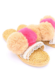 SONNY PLUSH POM POM SANDALS - sustainably made MOMO NEW YORK sustainable clothing, mules slow fashion