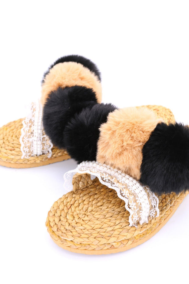 SONNY PLUSH POM POM SANDALS - sustainably made MOMO NEW YORK sustainable clothing, mules slow fashion