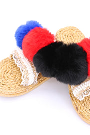 SONNY PLUSH POM POM SANDALS - sustainably made MOMO NEW YORK sustainable clothing, mules slow fashion