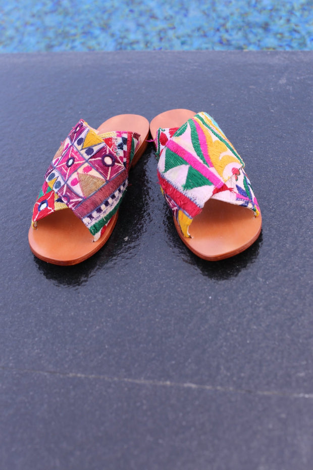 SPRING EMBROIDERED PATCHWORK SANDALS DOAN - sustainably made MOMO NEW YORK sustainable clothing, mules slow fashion