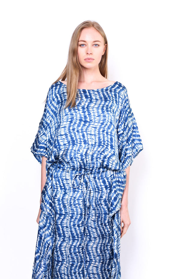 STAYCATION CITY SILK FLOWY KAFTAN DOAN - sustainably made MOMO NEW YORK sustainable clothing, kaftan slow fashion