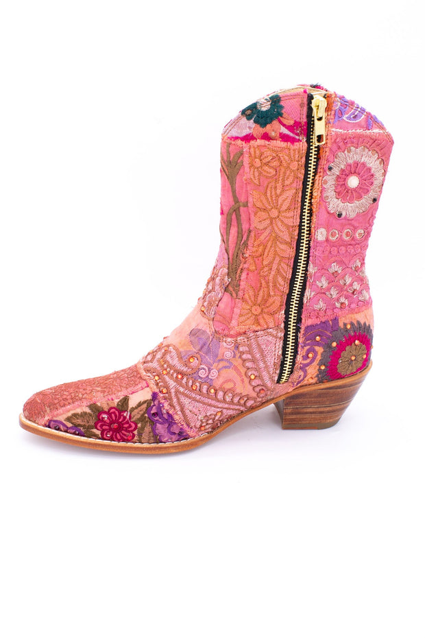 SUNNY DAYS BOOTS EMBROIDERED PATCHWORK - sustainably made MOMO NEW YORK sustainable clothing, boots slow fashion