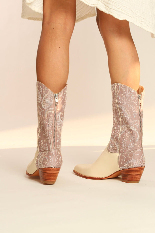 TENDER PINK EMBROIDERED WESTERN BOOTS SAHEBI - sustainably made MOMO NEW YORK sustainable clothing, boots slow fashion