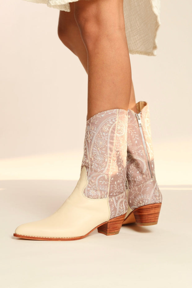 TENDER PINK EMBROIDERED WESTERN BOOTS SAHEBI - sustainably made MOMO NEW YORK sustainable clothing, boots slow fashion