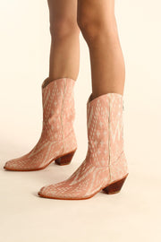 THAI TRADITIONAL FABRIC WESTERN BOOTS LEENA - sustainably made MOMO NEW YORK sustainable clothing, resort2023 slow fashion