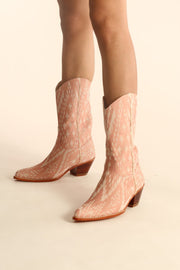 THAI TRADITIONAL FABRIC WESTERN BOOTS LEENA - sustainably made MOMO NEW YORK sustainable clothing, resort2023 slow fashion