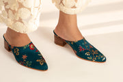 TURQUOISE HEELED MULES SANDRA - sustainably made MOMO NEW YORK sustainable clothing, mules slow fashion