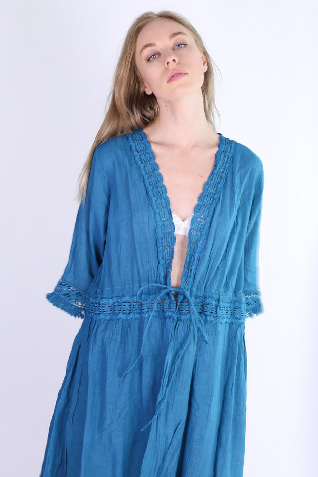 TURQUOISE KAFTAN KIMONO JACKET ELLIE - sustainably made MOMO NEW YORK sustainable clothing, kaftan slow fashion