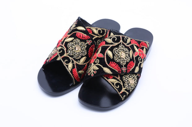 Velvet Embroidered Slippers Claire - sustainably made MOMO NEW YORK sustainable clothing, slow fashion