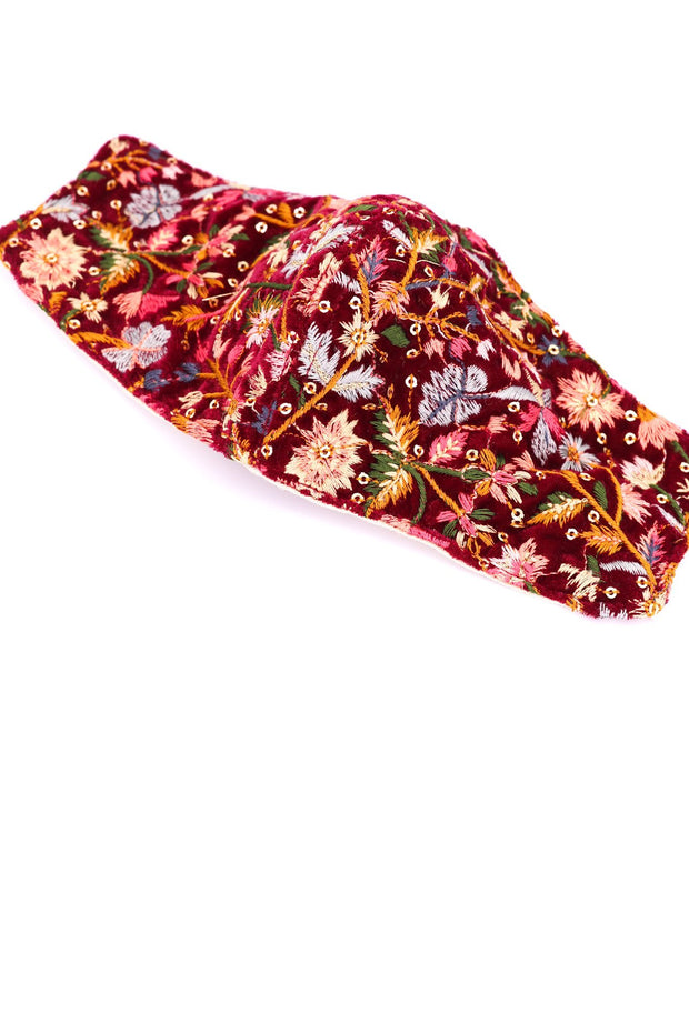 VELVET FLOWER EMBROIDERED FACE MASK LOUISE - sustainably made MOMO NEW YORK sustainable clothing, offerfm slow fashion