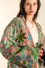 VINTAGE EMBROIDERED FABRIC KIMONO OLAO - sustainably made MOMO NEW YORK sustainable clothing, Kimono slow fashion