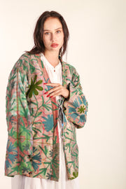 VINTAGE EMBROIDERED FABRIC KIMONO OLAO - sustainably made MOMO NEW YORK sustainable clothing, Kimono slow fashion