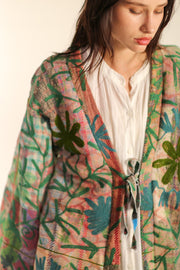 VINTAGE EMBROIDERED FABRIC KIMONO OLAO - sustainably made MOMO NEW YORK sustainable clothing, Kimono slow fashion