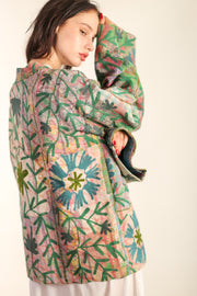 VINTAGE EMBROIDERED FABRIC KIMONO OLAO - sustainably made MOMO NEW YORK sustainable clothing, Kimono slow fashion