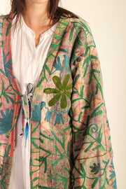 VINTAGE EMBROIDERED FABRIC KIMONO OLAO - sustainably made MOMO NEW YORK sustainable clothing, Kimono slow fashion