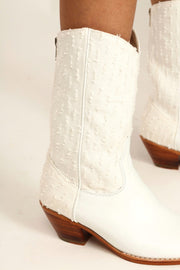 WHITE DENIM WESTERN BOOTS MILKA - sustainably made MOMO NEW YORK sustainable clothing, boots slow fashion