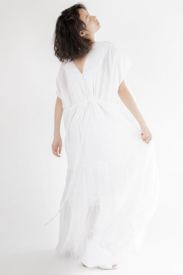 White Muumuu Beach Wedding Dress Winslet - sustainably made MOMO NEW YORK sustainable clothing, kaftan slow fashion